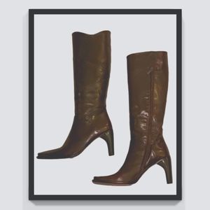 BCBGMaxAzria Leather High City Wrap Chestnut Brown Boot